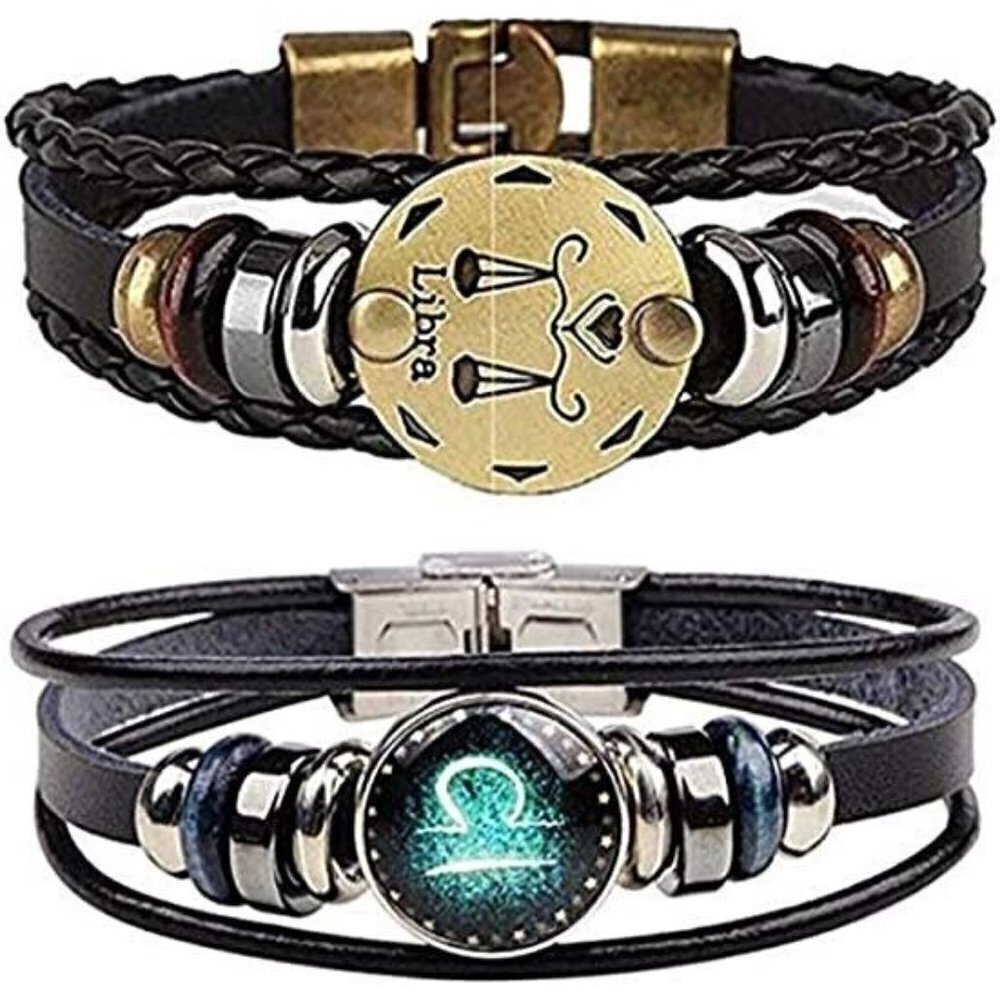 LIBRA Constellation Braided Rope Bracelet Punk Alloy Leather Bracelet